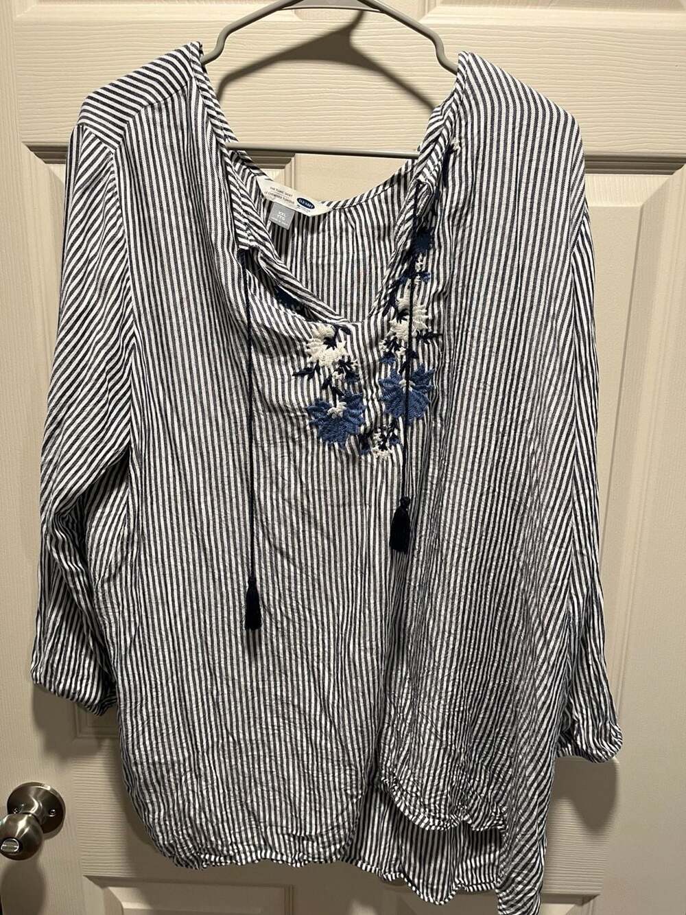 Old Navy The Tunic Shirt Striped Embroidered Top XXL
